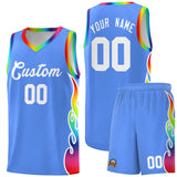 Custom Powder Blue Side Flame Pattern Fashion Sports Uniform Basketball Jersey
