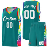 Custom Aqua Side Flame Pattern Fashion Sports Uniform Basketball Jersey