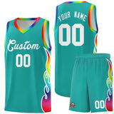 Custom Aqua Side Flame Pattern Fashion Sports Uniform Basketball Jersey