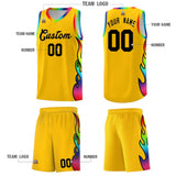 Custom Yellow Side Flame Pattern Fashion Sports Uniform Basketball Jersey