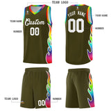Custom Olive Side Flame Pattern Fashion Sports Uniform Basketball Jersey