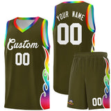 Custom Olive Side Flame Pattern Fashion Sports Uniform Basketball Jersey