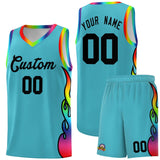 Custom Sky Blue Side Flame Pattern Fashion Sports Uniform Basketball Jersey