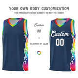 Custom Midnight Blue Side Flame Pattern Fashion Sports Uniform Basketball Jersey