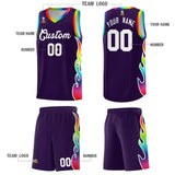 Custom Purple Side Flame Pattern Fashion Sports Uniform Basketball Jersey