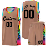 Custom Light Brown Side Flame Pattern Fashion Sports Uniform Basketball Jersey