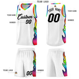 Custom White Side Flame Pattern Fashion Sports Uniform Basketball Jersey