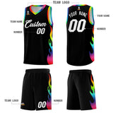 Custom Black Side Flame Pattern Fashion Sports Uniform Basketball Jersey