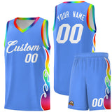 Custom Powder Blue Side Flame Pattern Fashion Sports Uniform Basketball Jersey