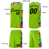 Custom Neon Green Side Flame Pattern Fashion Sports Uniform Basketball Jersey
