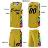 Custom Old Gold Side Flame Pattern Fashion Sports Uniform Basketball Jersey
