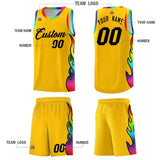 Custom Yellow Side Flame Pattern Fashion Sports Uniform Basketball Jersey