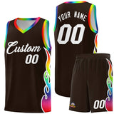 Custom Brown Side Flame Pattern Fashion Sports Uniform Basketball Jersey