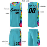 Custom Sky Blue Side Flame Pattern Fashion Sports Uniform Basketball Jersey