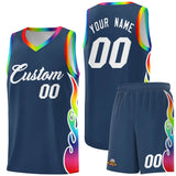 Custom Midnight Blue Side Flame Pattern Fashion Sports Uniform Basketball Jersey