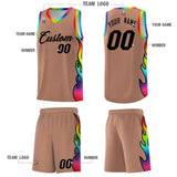 Custom Light Brown Side Flame Pattern Fashion Sports Uniform Basketball Jersey