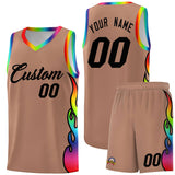 Custom Light Brown Side Flame Pattern Fashion Sports Uniform Basketball Jersey