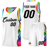Custom White Side Flame Pattern Fashion Sports Uniform Basketball Jersey