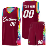 Custom Crimson Side Flame Pattern Fashion Sports Uniform Basketball Jersey