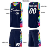 Custom Navy Side Flame Pattern Fashion Sports Uniform Basketball Jersey