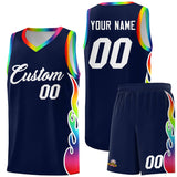 Custom Navy Side Flame Pattern Fashion Sports Uniform Basketball Jersey