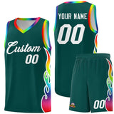 Custom Midnight Green Side Flame Pattern Fashion Sports Uniform Basketball Jersey
