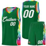 Custom Kelly Green Side Flame Pattern Fashion Sports Uniform Basketball Jersey