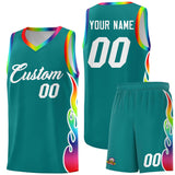 Custom Aqua Side Flame Pattern Fashion Sports Uniform Basketball Jersey