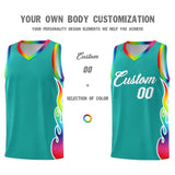 Custom Aqua Side Flame Pattern Fashion Sports Uniform Basketball Jersey