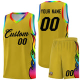 Custom Old Gold Side Flame Pattern Fashion Sports Uniform Basketball Jersey