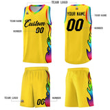 Custom Gold Side Flame Pattern Fashion Sports Uniform Basketball Jersey