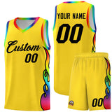 Custom Gold Side Flame Pattern Fashion Sports Uniform Basketball Jersey