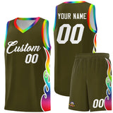 Custom Olive Side Flame Pattern Fashion Sports Uniform Basketball Jersey
