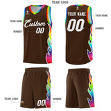 Custom Brown Side Flame Pattern Fashion Sports Uniform Basketball Jersey