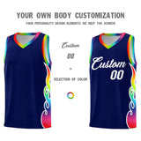 Custom Navy Side Flame Pattern Fashion Sports Uniform Basketball Jersey