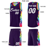 Custom Purple Side Flame Pattern Fashion Sports Uniform Basketball Jersey