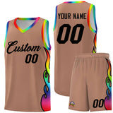 Custom Light Brown Side Flame Pattern Fashion Sports Uniform Basketball Jersey