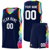 Custom Navy Side Flame Pattern Fashion Sports Uniform Basketball Jersey