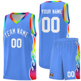 Custom Powder Blue Side Flame Pattern Fashion Sports Uniform Basketball Jersey