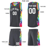 Custom Dark Gray Side Flame Pattern Fashion Sports Uniform Basketball Jersey