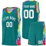 Custom Aqua Side Flame Pattern Fashion Sports Uniform Basketball Jersey