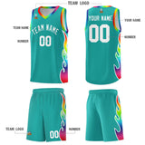 Custom Aqua Side Flame Pattern Fashion Sports Uniform Basketball Jersey