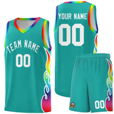 Custom Aqua Side Flame Pattern Fashion Sports Uniform Basketball Jersey