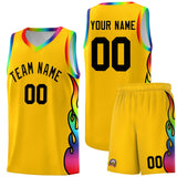 Custom Yellow Side Flame Pattern Fashion Sports Uniform Basketball Jersey