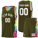 Custom Olive Side Flame Pattern Fashion Sports Uniform Basketball Jersey