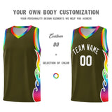 Custom Olive Side Flame Pattern Fashion Sports Uniform Basketball Jersey