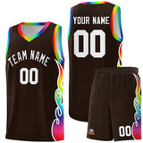 Custom Brown Side Flame Pattern Fashion Sports Uniform Basketball Jersey
