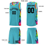 Custom Sky Blue Side Flame Pattern Fashion Sports Uniform Basketball Jersey