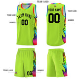 Custom Neon Green Side Flame Pattern Fashion Sports Uniform Basketball Jersey