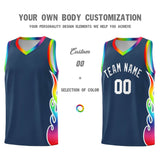 Custom Midnight Blue Side Flame Pattern Fashion Sports Uniform Basketball Jersey